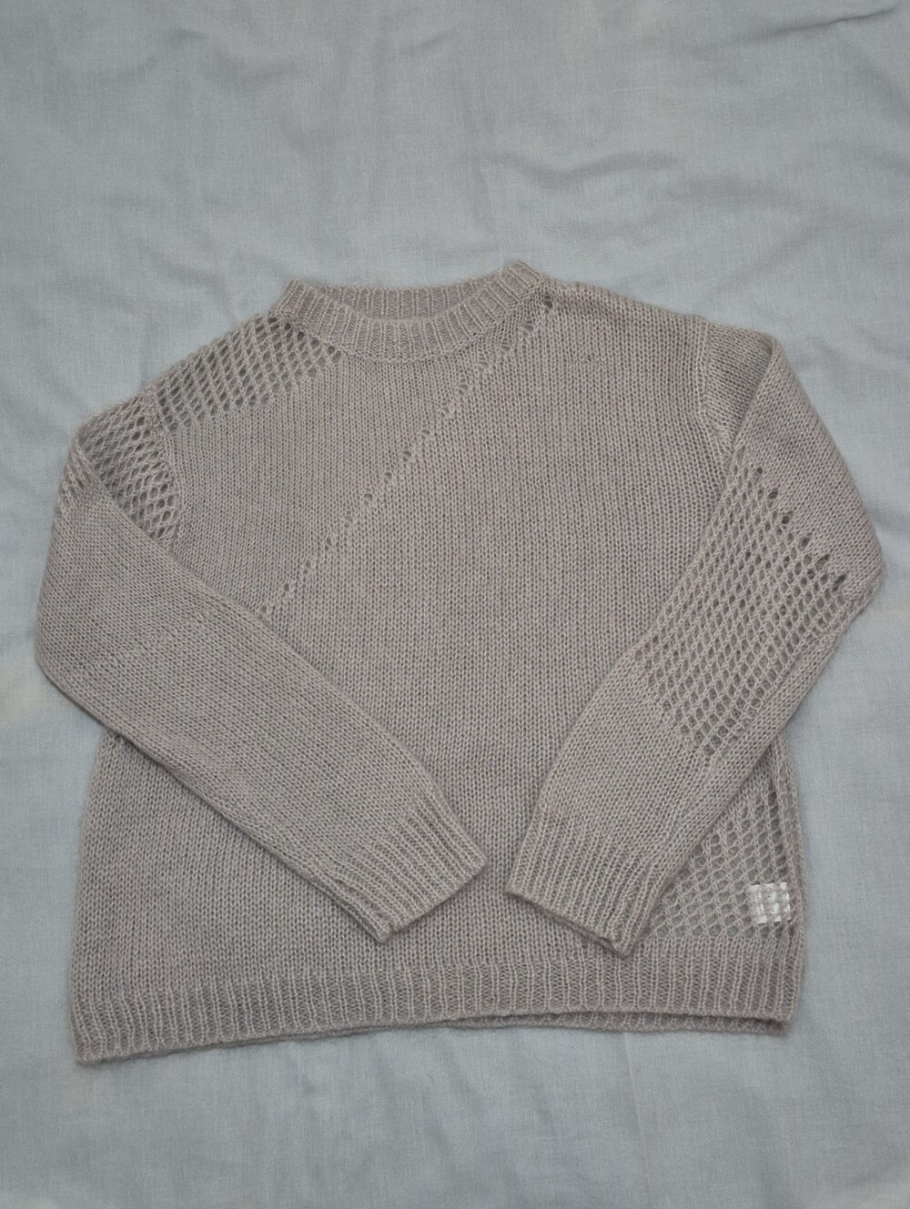 Momo Studio Crewneck Open-Stitch Sweater in Light Gray